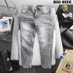 [ Big Men] Quần jean dài xanh xám nhạt wash phối lưng thun thời trang bigsize nam 80- 130 kg_ Mã 415