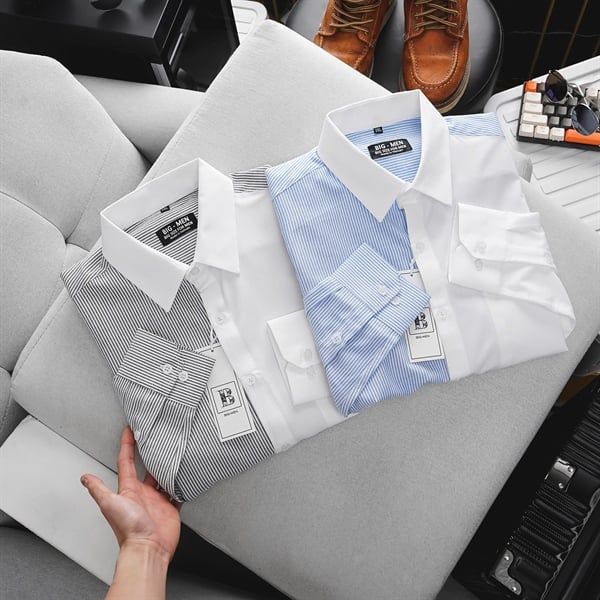 Áo sơ mi tay dài sọc dọc phối thời trang vải lụa oxford cao cấp bigsize nam < 140kg