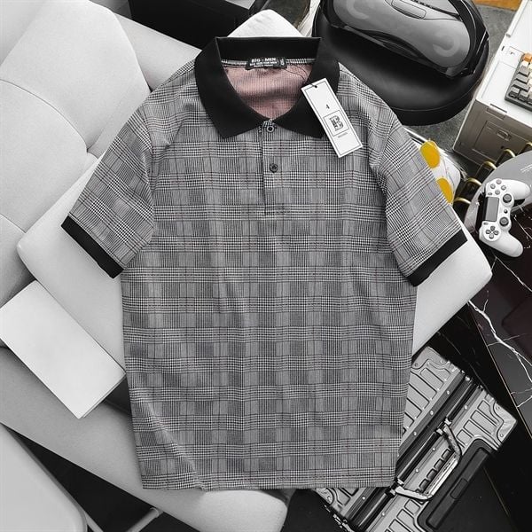 Áo thun polo vải umi họa tiết caro thời trang cỡ đại (mẫu 61)