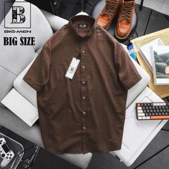 [ Big Size 80- 130 kg] Áo sơ mi tay ngắn bigsize nam vải đũi nút cài cổ trụ màu nâu thời trang Big Men