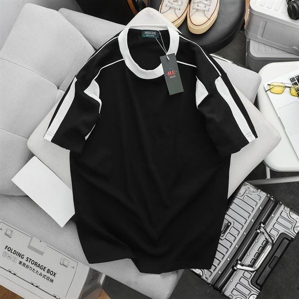 Áo thun cổ tròn big size unisex phối màu trắng đen thời trang (Mẫu 22)