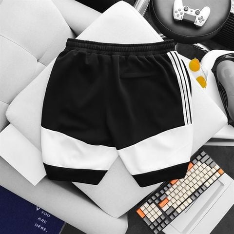Quần short thun nam big size phối trắng đen 3 sọc (Mẫu 8)