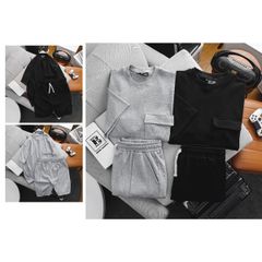 Set bộ quần áo nam big size phối túi thời trang vải cotton gân (Mẫu 5)