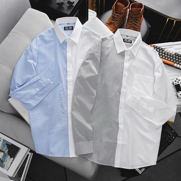 Áo sơ mi tay dài sọc dọc phối thời trang vải lụa oxford cao cấp bigsize nam < 140kg