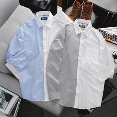 Áo sơ mi tay dài sọc dọc phối thời trang vải lụa oxford cao cấp bigsize nam < 140kg