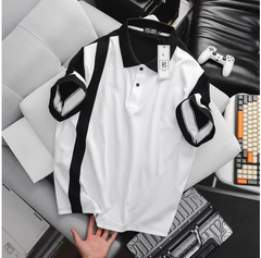Áo thun polo cotton phối thân trắng đen thời trang cỡ đại bigsize nam < 140kg
