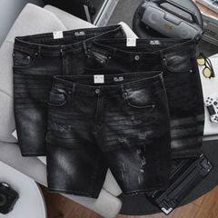 Quần short jean đen wash thời trang 85-130kg (Mẫu 6)