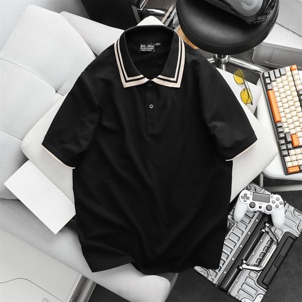 Áo thun polo big size phối bo cổ be 2 sọc (mẫu 54)
