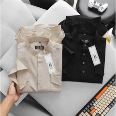 Áo sơ mi tay ngắn cổ tàu có túi vải đũi bigsize nam cỡ đại < 140kg - tròng cổ túi