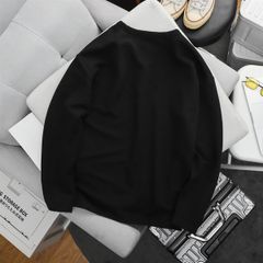 Áo thun tay dài màu đen trơn phối nút cài unisex chất vải gân poly (Mẫu 4)