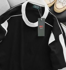 Áo thun cổ tròn big size unisex phối màu trắng đen thời trang (Mẫu 22)