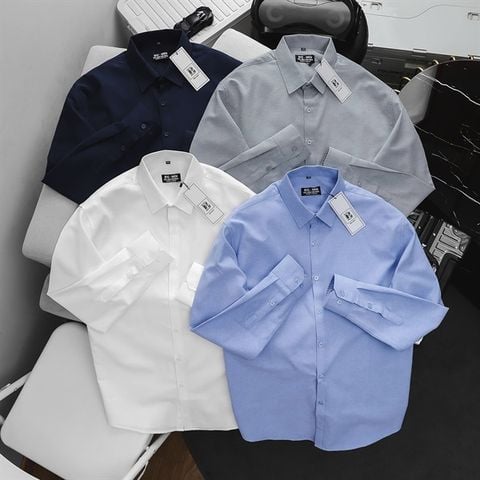 Áo sơ mi tay dài chất vải Oxford công sở bigsize nam< 130 kg - oxford Trơn