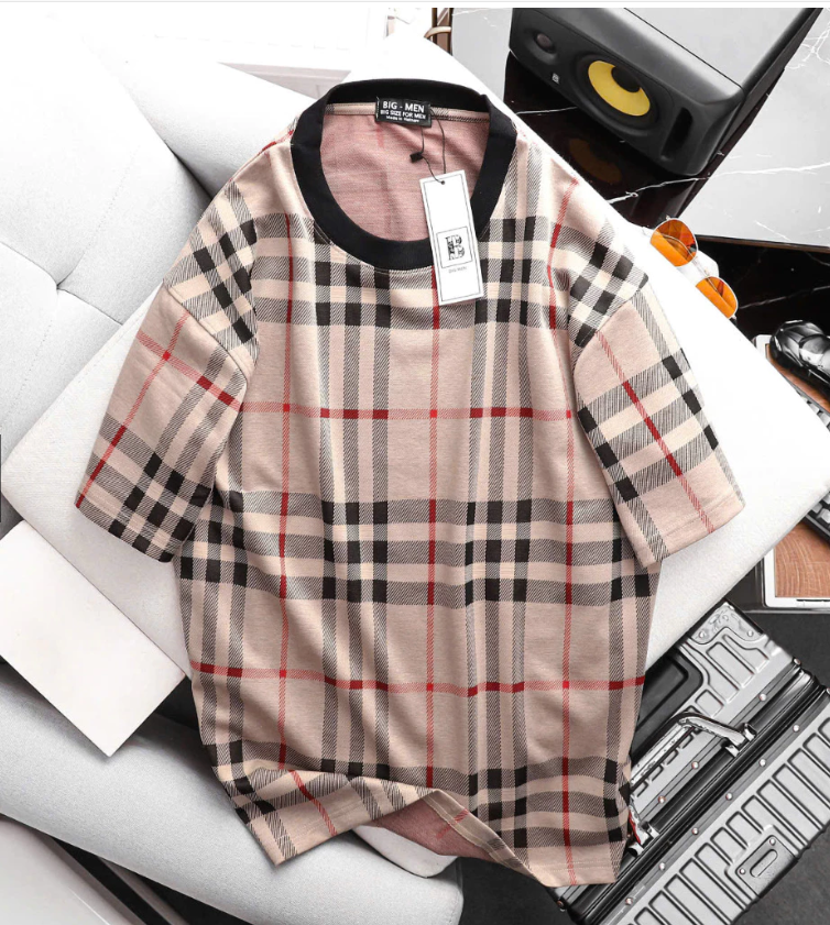 Áo thun cổ tròn phối sọc caro thời trang cỡ đại (Mẫu 30)