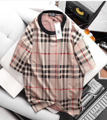 Áo thun cổ tròn phối sọc caro thời trang cỡ đại (Mẫu 30)