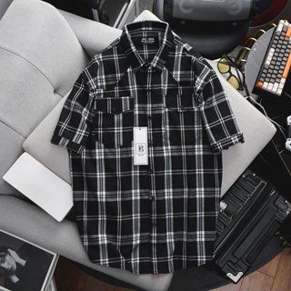 Áo sơ mi tay ngắn vải caro thời trang phối túi mẫu 2 (Mẫu 10)