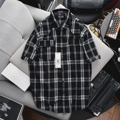 Áo sơ mi tay ngắn vải caro thời trang phối túi mẫu 2 (Mẫu 10)