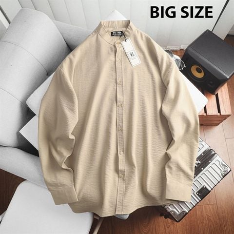 [ Big Men] Áo sơ mi tay dài chất vải đũi màu be thanh lịch thời trang bigsize nam 80- 130 kg