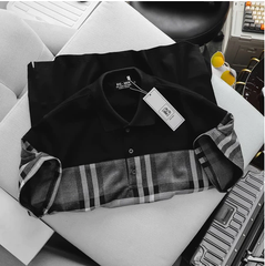 Áo thun polo chất cotton màu đen phối caro cực sang bigsize nam< 140 kg - polo đen phối caro
