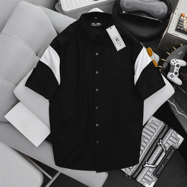 Áo sơ mi tay ngắn phối màu thời trang vải lụa QC cao cấp (Mẫu 34)