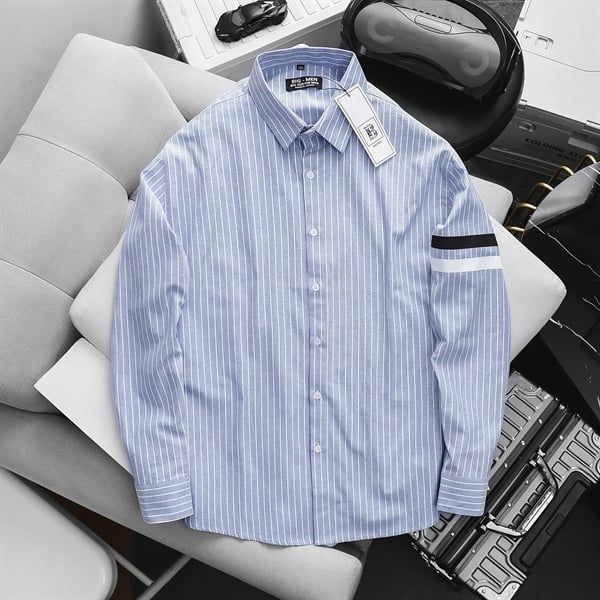 Áo sơ mi tay dài vải oxford sọc dọc thời trang bigsize nam< 130 kg