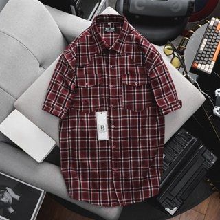 Áo sơ mi tay ngắn vải caro thời trang phối túi mẫu 2 (Mẫu 10)