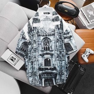 SALE  149K - Áo sơ mi cổ đăng tông họa tiết thời trang lâu đài (mẫu 7)