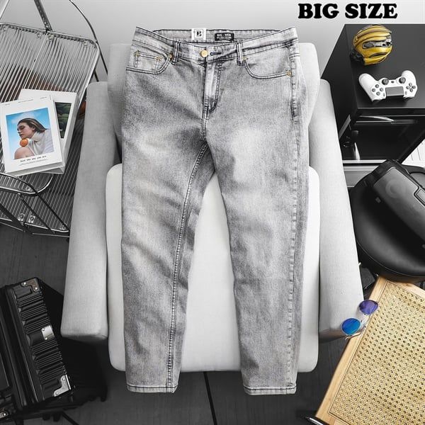 [ Big Men] Quần jean dài xám nhạt trơn thời trang bigsize nam 80- 130 kg_ Mã 413