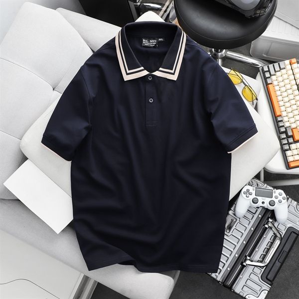 Áo thun polo big size phối bo cổ be 2 sọc (mẫu 54)