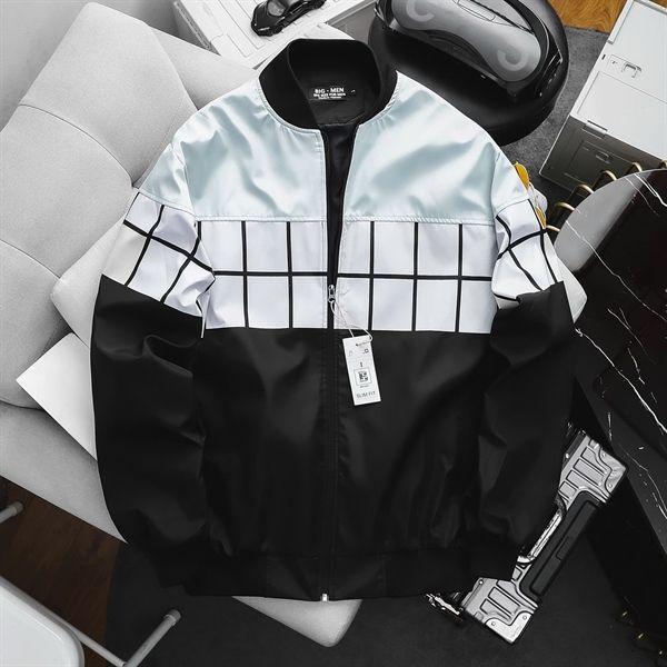 Áo khoác bomber chất vải dù phối trắng xanh bigsize nam< 130 kg