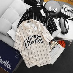 Áo thun cotton sọc dọc phối chữ thời trang bigsize Chicago (Mẫu 24)