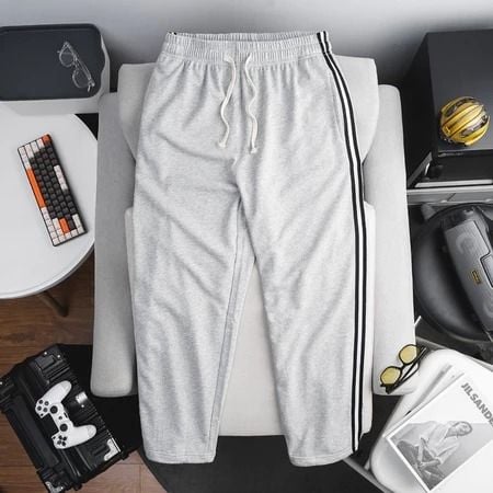 Quần thun dài form ống suông rộng vải cua phối sọc big size <140kg (cao >1m75)
