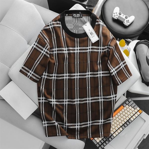 Áo thun cổ tròn phối sọc caro thời trang cỡ đại (Mẫu 30)