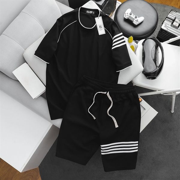 Set bộ quần áo cotton CVC viền sọc thời trang bigsize nam cỡ đại < 140kg