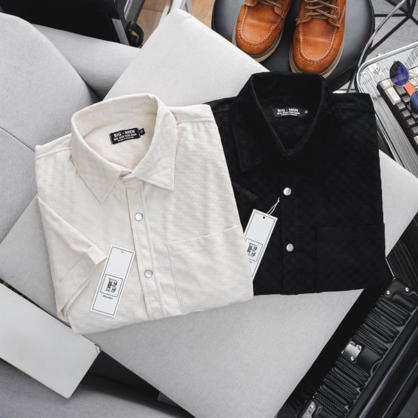 Áo sơ mi tay ngắn vải nhung caro (Mẫu 4)