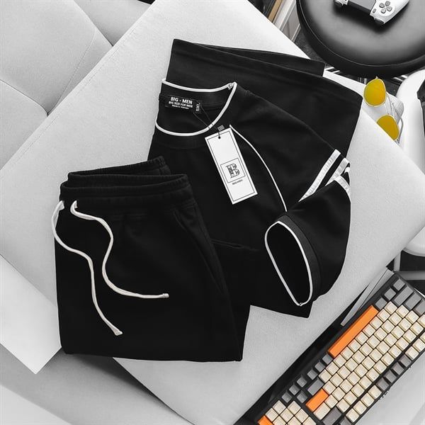 Set bộ quần áo cotton CVC viền sọc thời trang bigsize nam cỡ đại < 140kg