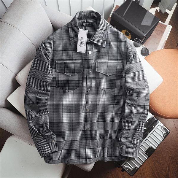 Áo khoác chất vải bố caro co giãn 4 chiều sang trọng, lịch lãm bigsize nam 90- 135 kg