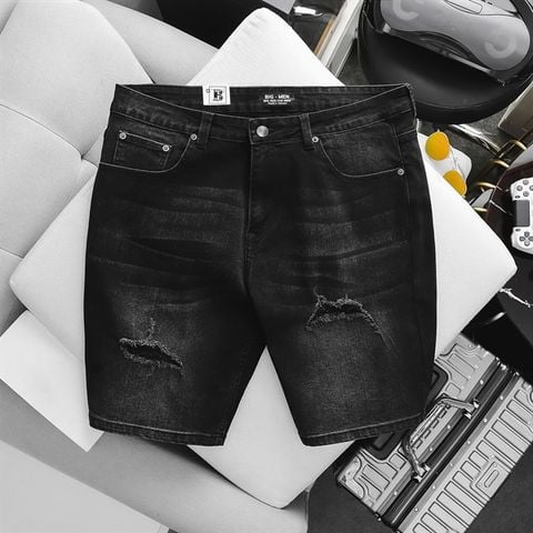 Quần short jean đen wash thời trang 85-130kg (Mẫu 12)