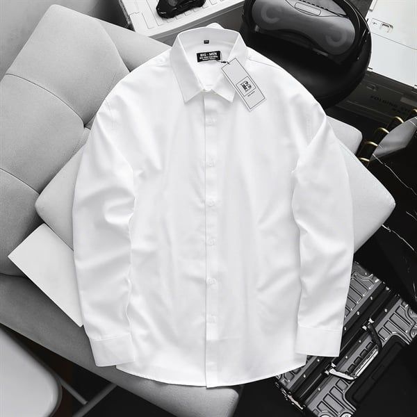 Áo sơ mi tay dài chất vải Oxford công sở bigsize nam< 130 kg - oxford Trơn