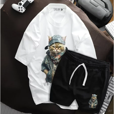 [Big Men] Set bộ cotton bigsize nam thời trang cỡ đại < 140kg - in mèo SM