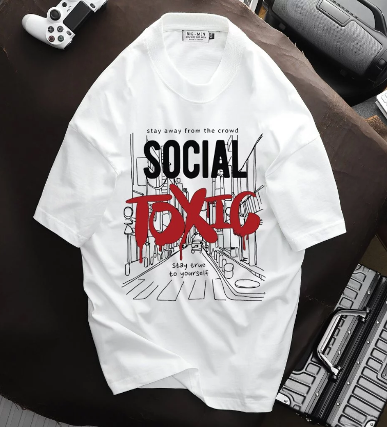 Áo thun big size nam vải cotton in chữ Toxic thời trang < 140kg
