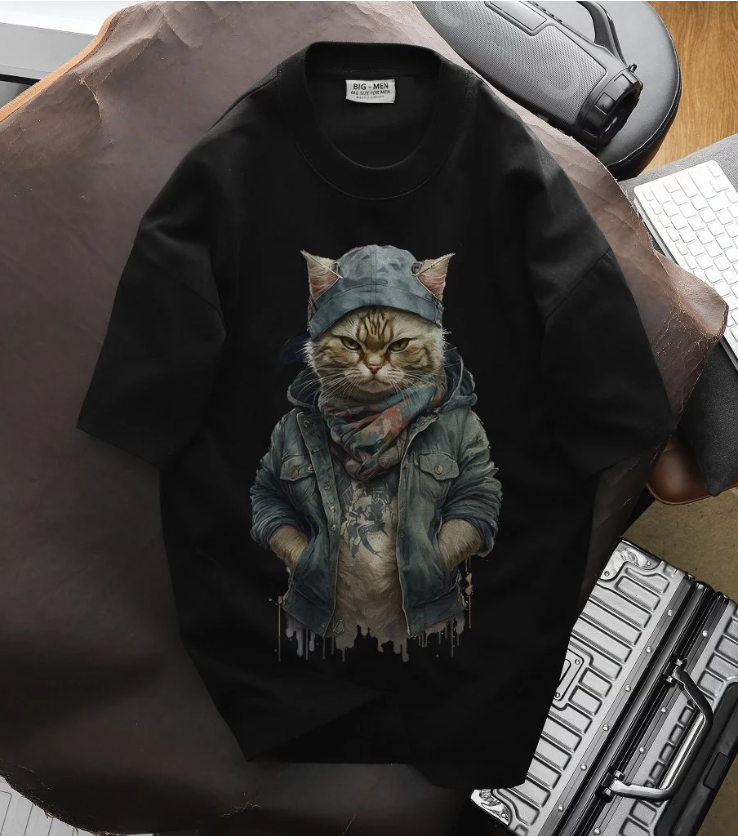 Áo thun big size nam vải cotton thời trang bigsize nam cỡ đại < 140kg - in mèo SM