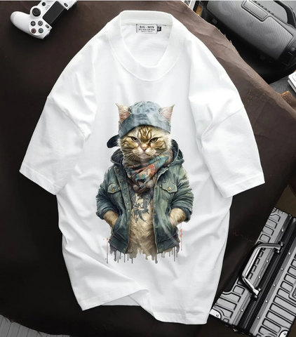 Áo thun big size nam vải cotton thời trang bigsize nam cỡ đại < 140kg - in mèo SM