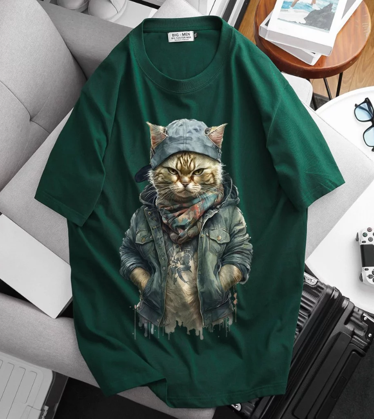 Áo thun big size nam vải cotton thời trang bigsize nam cỡ đại < 140kg - in mèo SM