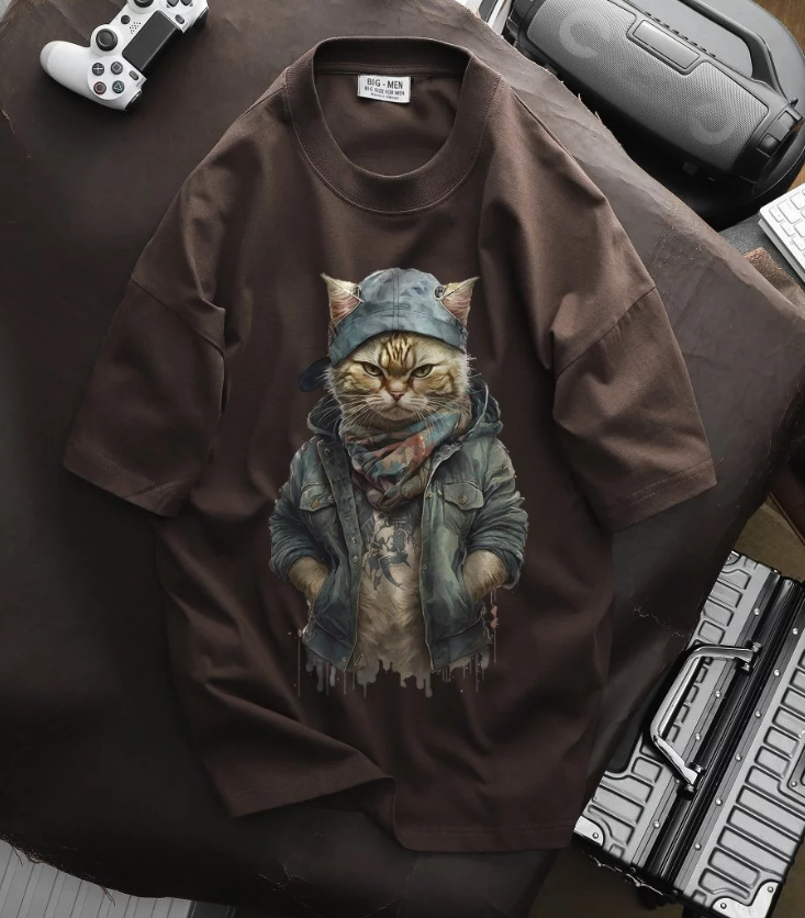 Áo thun big size nam vải cotton thời trang bigsize nam cỡ đại < 140kg - in mèo SM