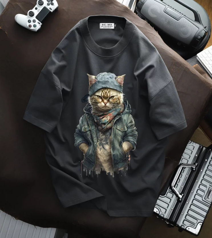 Áo thun big size nam vải cotton thời trang bigsize nam cỡ đại < 140kg - in mèo SM