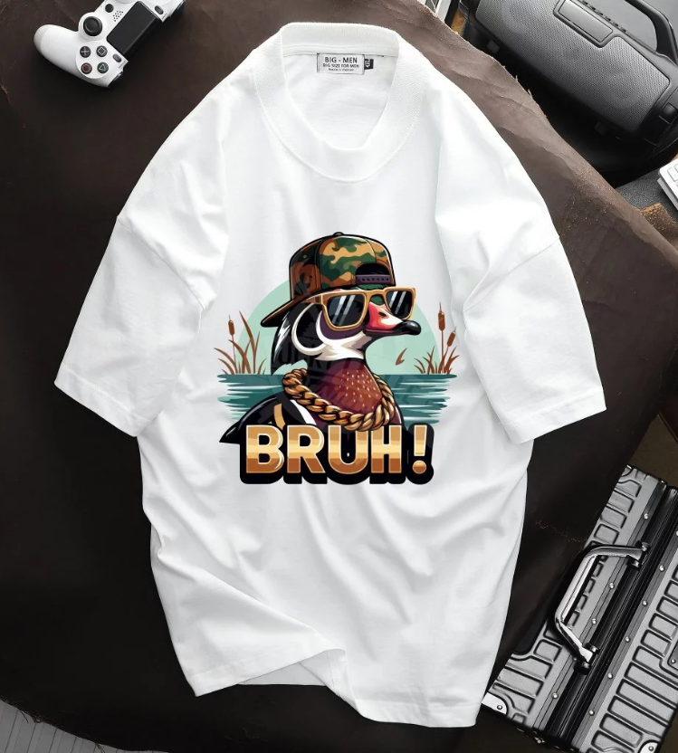 [Big Men] Áo thun cotton in hình vịt bruh đẹp thời trang cỡ đại bigsize nam < 140kg