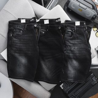 Quần short jean đen wash thời trang 85-130kg (Mẫu 6)