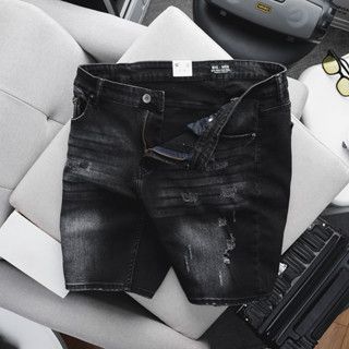 Quần short jean đen wash thời trang 85-130kg (Mẫu 6)