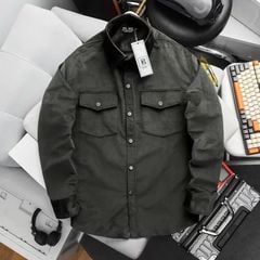 Áo sơ mi tay dài phối túi vải nhung tăm thời trang cỡ đại bigsize nam < 140kg