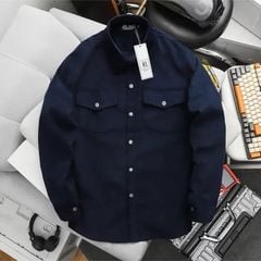 Áo sơ mi tay dài phối túi vải nhung tăm thời trang cỡ đại bigsize nam < 140kg